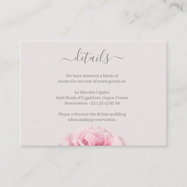 Tarjeta De Recepción Detalle del Boda floral gris rosa de Rubor (Anverso)