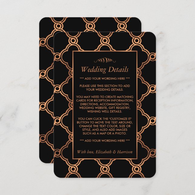 Tarjeta De Recepción Detalle del Boda Gatsby de Art Deco Geométrico Vin (Anverso / Reverso)