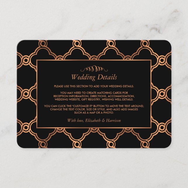 Tarjeta De Recepción Detalle del Boda Gatsby de Art Deco Geométrico Vin (Anverso)