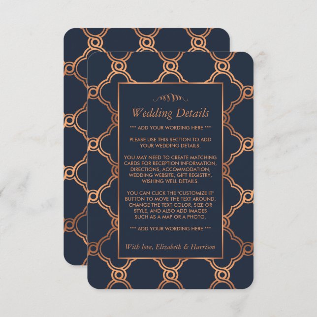 Tarjeta De Recepción Detalle del Boda Gatsby de Art Deco Geométrico Vin (Anverso / Reverso)