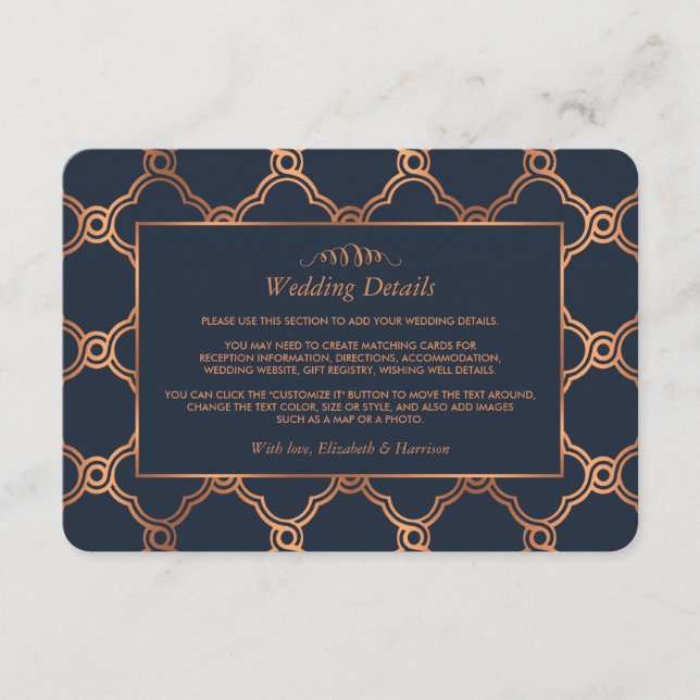 Tarjeta De Recepción Detalle del Boda Gatsby de Art Deco Geométrico Vin (Anverso)