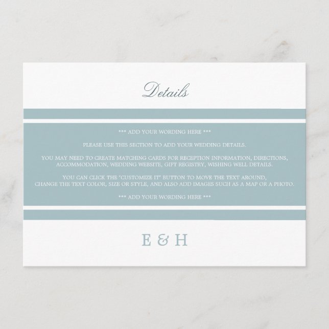 Tarjeta De Recepción Detalle del Boda moderno de pack Egg Blue (Anverso)