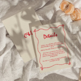 Tarjeta De Recepción Detalle del Boda rojo caprichoso retro manuscrito