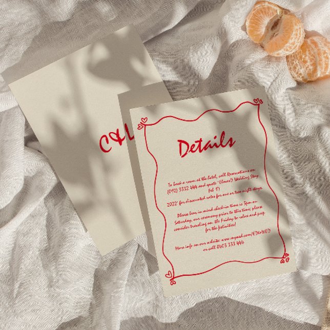 Tarjeta De Recepción Detalle del Boda rojo caprichoso retro manuscrito (Subido por el creador)