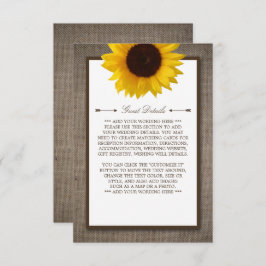 Tarjeta De Recepción Detalle del Boda Rústico del Sunflower & Burlap
