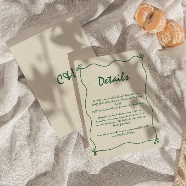 Tarjeta De Recepción Detalle del Boda verde caprichoso manuscrito retro (Subido por el creador)