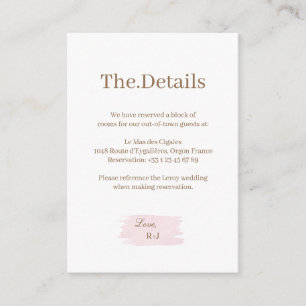 Tarjeta De Recepción Detalle del hotel Boda blanco color arena rosa dor
