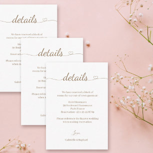 Tarjeta De Recepción Detalle del Hotel Boda Gris Blanco y Dorado
