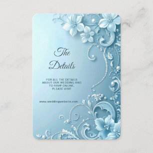Tarjeta De Recepción Detalle floral decorativo azul cerrado