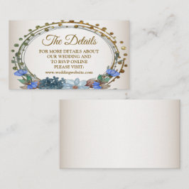 Tarjeta De Recepción Detalle Geométrico Dorado Floral Azul de Boda