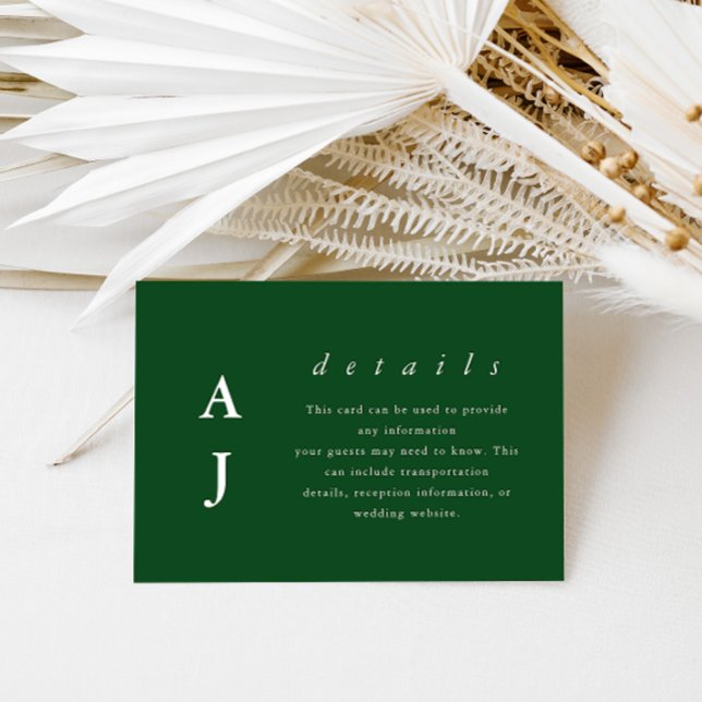 Tarjeta De Recepción Detalle mínimo del Boda verde esmeralda monograma (Subido por el creador)