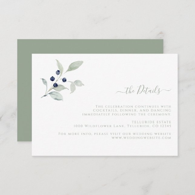 Tarjeta De Recepción Detalle simple del Boda botánico (Anverso / Reverso)