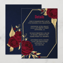 Tarjeta De Recepción detalles azul marino azul marino con flores de oro