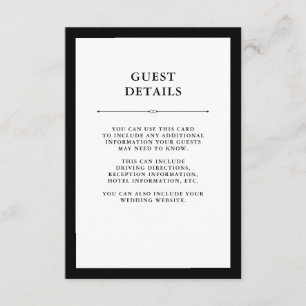 Tarjeta De Recepción Detalles blancos y negros elegantes de la huésped
