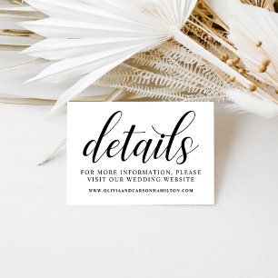 Tarjeta De Recepción Detalles Boda Caligrafía Negro y Blanco