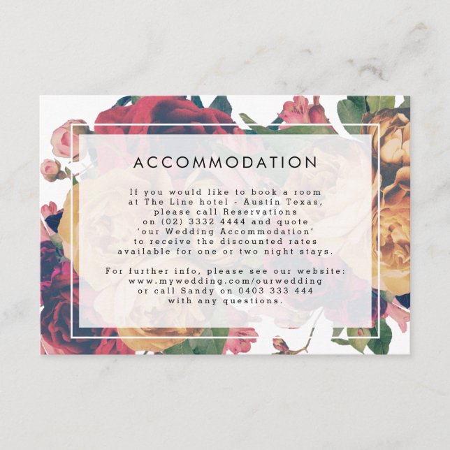 Tarjeta De Recepción Detalles Boda moderno de Boho Floral INFO (Anverso)