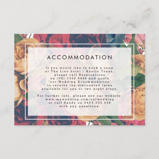 Tarjeta De Recepción Detalles Boda moderno de Boho Floral INFO (Anverso)