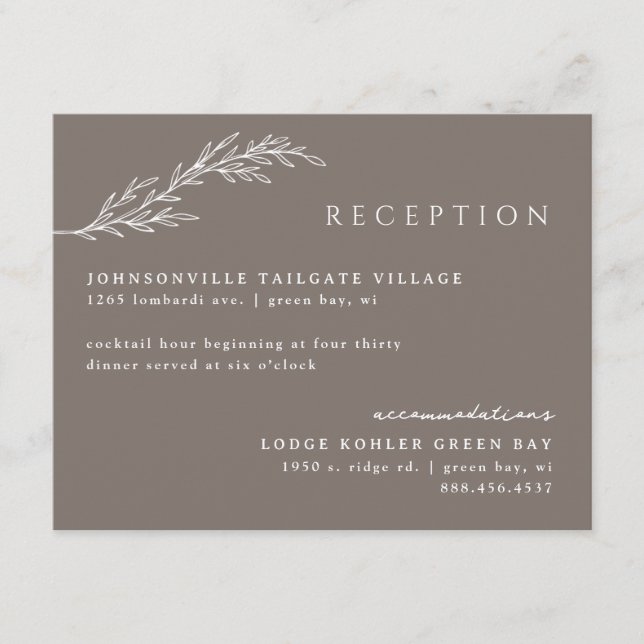 Tarjeta De Recepción Detalles botánicos florales modernos de Mocha (Anverso)