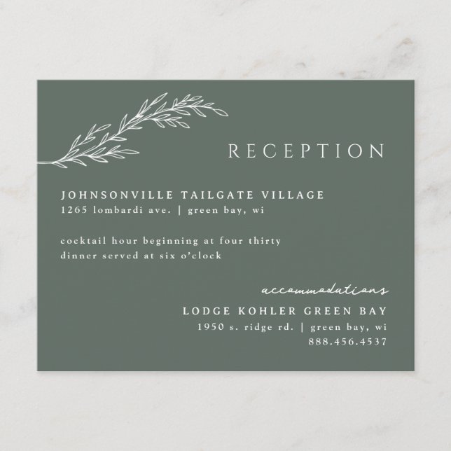 Tarjeta De Recepción Detalles botánicos resistentes al verde oliva (Anverso)