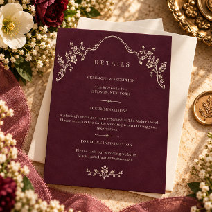 Tarjeta De Recepción Detalles Botánicos Vintage de Ciruela Elegante Bar