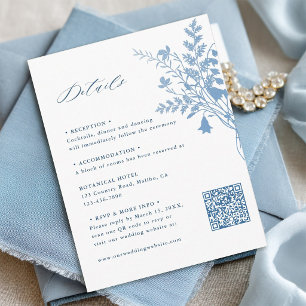 Tarjeta De Recepción Detalles Clásicos de Boda Botánica en Azul Francés
