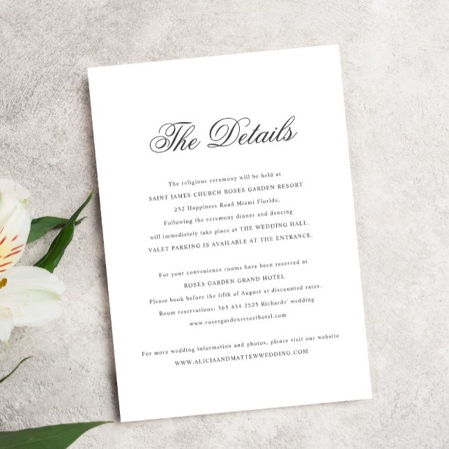 Tarjeta De Recepción Detalles clásicos de boda de caligrafía simple y e (Subido por el creador)