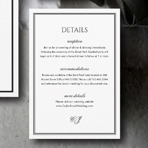 Tarjeta De Recepción Detalles Clásicos de Boda en Blanco y Negro de Din