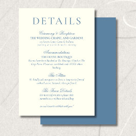 Tarjeta De Recepción Detalles Clásicos de Boda Minimalista en Azul Polv