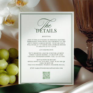 Tarjeta De Recepción Detalles Clásicos de Boda Verde Oscuro