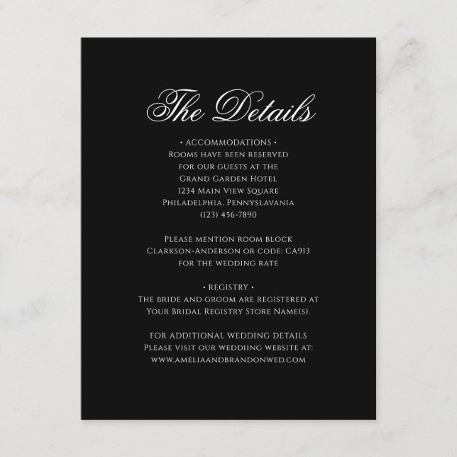 Tarjeta De Recepción Detalles clásicos de la boda de monograma negro fo (Anverso)