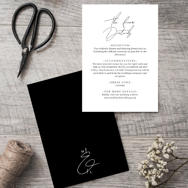 Tarjeta De Recepción Detalles clásicos del Boda blanco y negro (Subido por el creador)