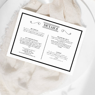 Tarjeta De Recepción Detalles clásicos del Boda negro blanco formal