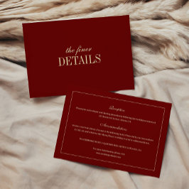 Tarjeta De Recepción Detalles Clásicos Elegantes de Boda en Rojo Vino
