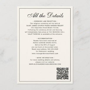 Tarjeta De Recepción Detalles clásicos tradicionales de boda de marfil