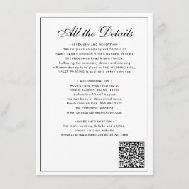 Tarjeta De Recepción Detalles clásicos tradicionales de boda en blanco 