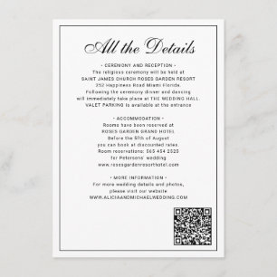 Tarjeta De Recepción Detalles clásicos tradicionales de boda en blanco