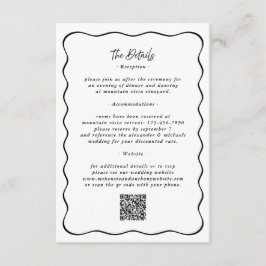 Tarjeta De Recepción Detalles Código QR de Boda con Borde Ondulado Negr