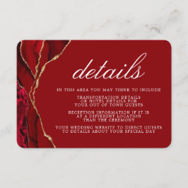 Tarjeta De Recepción Detalles de Agate Boda rojo y dorado