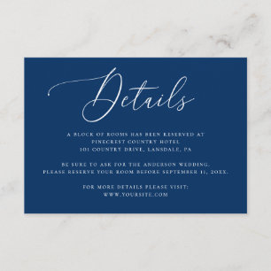 Tarjeta De Recepción Detalles de alojamiento de boda Deep Blue Navy