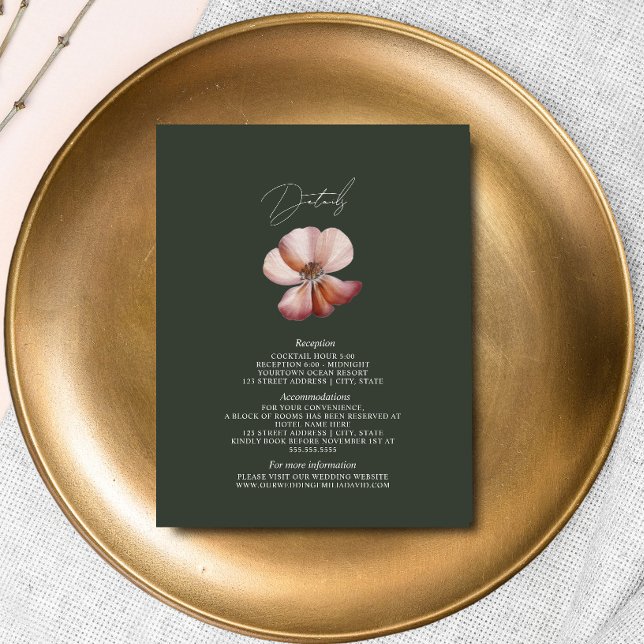 Tarjeta De Recepción Detalles de Anemone Dark Green Boda (Subido por el creador)
