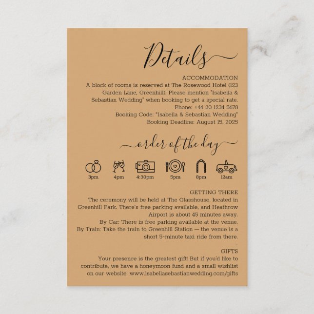 Tarjeta De Recepción Detalles de arena de madera Burly de boda (Anverso)