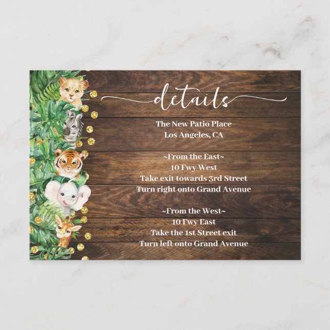 Tarjeta De Recepción Detalles de Baby Shower de animales rusos salvajes (Anverso)