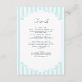 Tarjeta De Recepción Detalles de boda a rayas azul pastel clásico