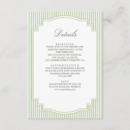 Tarjeta De Recepción Detalles de boda a rayas verde salvia clásicos