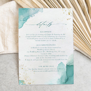 Tarjeta De Recepción Detalles de Boda Abstracta de Playa en Verde Azul 