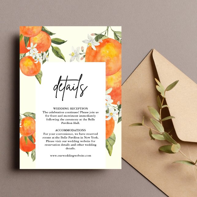 Tarjeta De Recepción Detalles de Boda Abstractos Boho Naranja (Boho abstract orange details enclosure card shares key info with warm, artistic wedding style.)