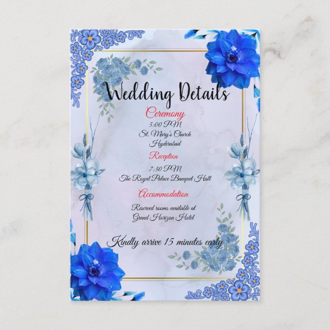 Tarjeta De Recepción Detalles de Boda Acuarela Marina Insert (Anverso)