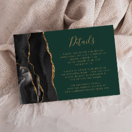 Tarjeta De Recepción Detalles de Boda Agata Esmeralda Verde Oro Negro
