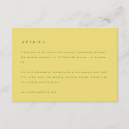 Tarjeta De Recepción Detalles de Boda Amarillo Limón Moderno y Sitio We