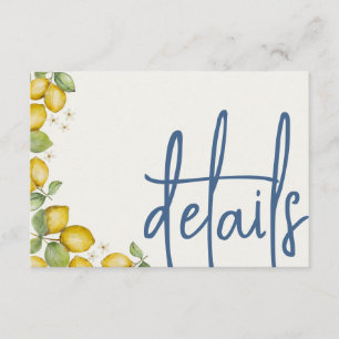 Tarjeta De Recepción Detalles de Boda Amarillo y Azul con Limones Moder